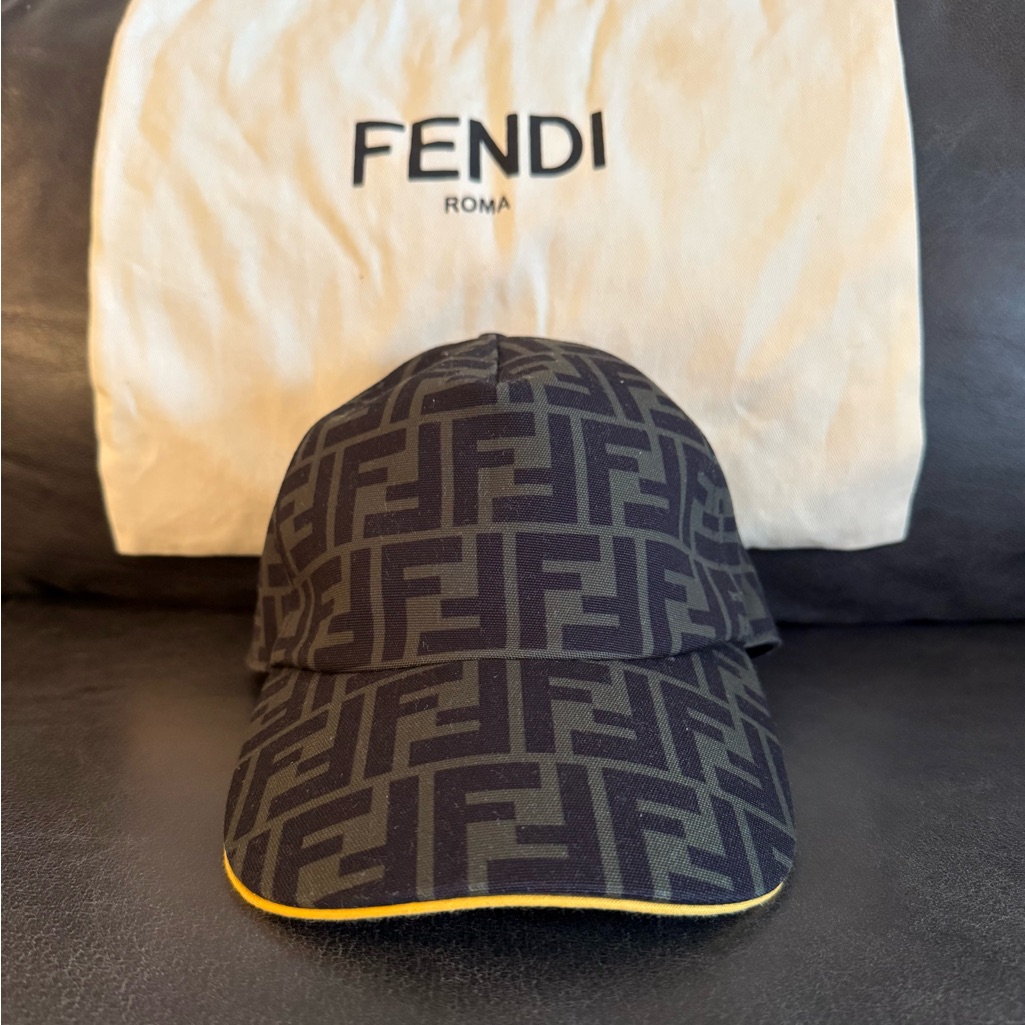 Fendi Military Green Monogram Baseball Cap With Yellow Edge